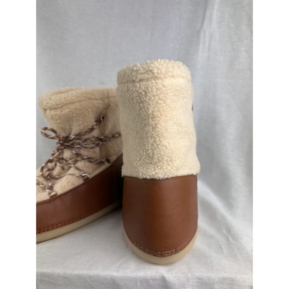 Universal Thread Womens Faux Shearling Moon Boots Brown Cream Size 8 096092512